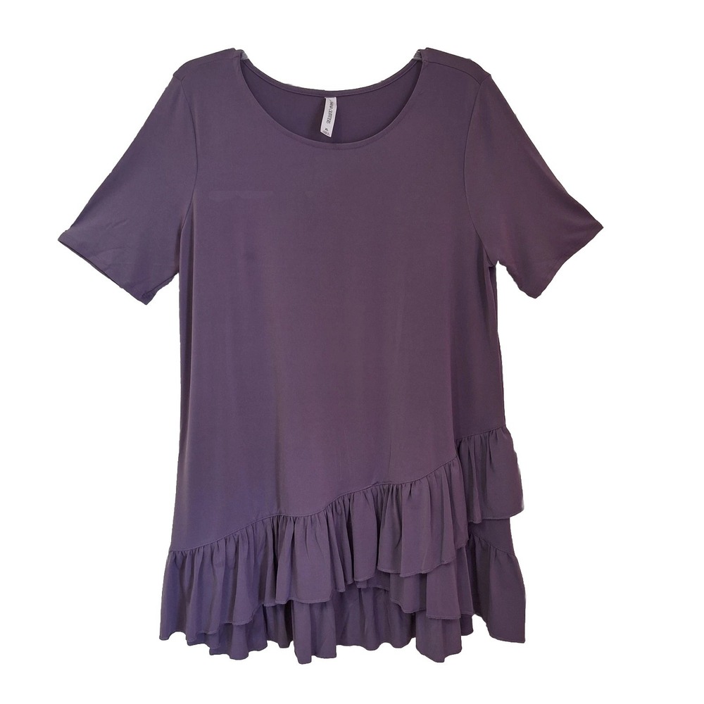 ZENANA OUTFITTERS Pullover‎ Top Womens XL Short Sleeve Ruffled Oversized Purple